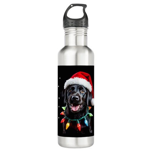 Bouteille D'eau Black Lab Labrador Christmas Tree Light Pajama Dog (Devant)