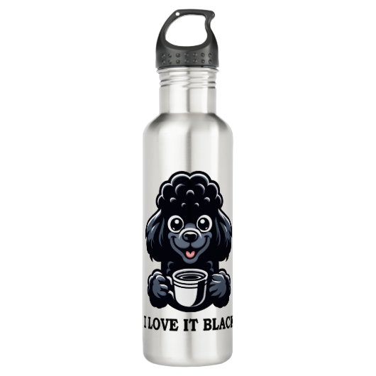 Bouteille D'eau Black Poodle aime le café noir (Devant)