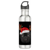 Bouteille D'eau Black Pug Santa Christmas Reindeer Christmas Light (Devant)