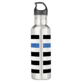Bouteille D'eau Black Stripes FAUX Blue Glitz and Name (Dos)