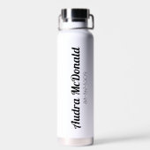 Bouteille d'eau blanche avec nom de courbe noire, (Arrière)
