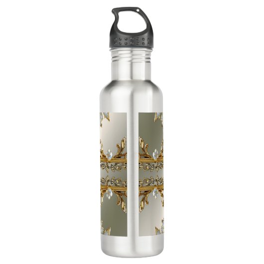 Bouteille d'eau blanche ornée or (Dos)