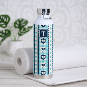 Bouteille D'eau Blason de Pickleball Prépa Gingham - Turquoise et