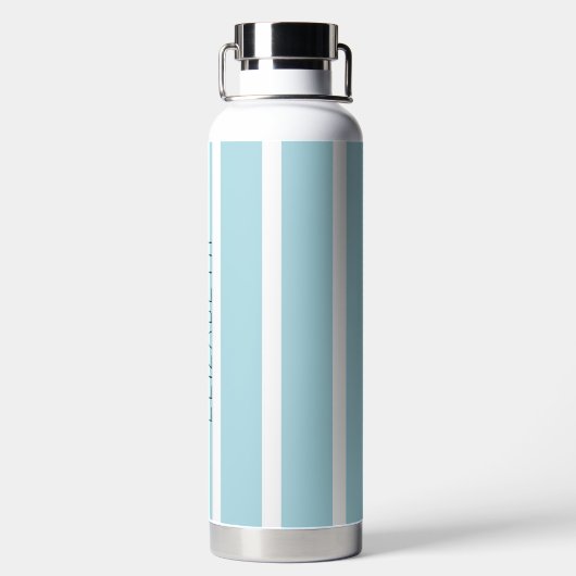 Bouteille D'eau Bleu clair rayures avec nom (Plage)