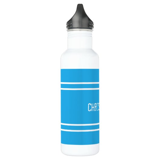 Bouteille D'eau Bleu et blanc avec nom et rayures (Gauche)