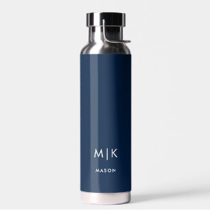 Bouteille D'eau Bleu foncé et blanc Monogramme moderne
