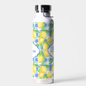 Bouteille D'eau Bleu Gingham Nom Citron Style Pique-Nique (Gauche)