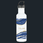 Bouteille D'eau Bleu Marbre Agate Parties scintillant or Personnal<br><div class="desc">Aquarelle bleu Indigo agate marbre design avec faux détail parties scintillant or. Modifiez le nom pour customiser.</div>