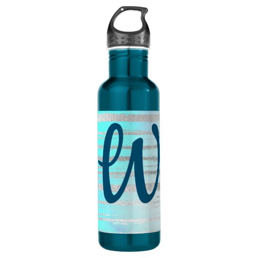Bouteille D'eau Bleu merveilleux et argent avec Monogramme (Devant)