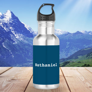 Bouteille D'eau Bleu Océan Foncé Minimaliste Nom Personnalisé Simp