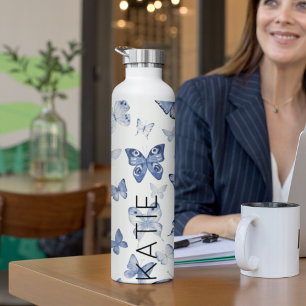 Bouteille D'eau Bleu Papillon Cadeau Pour Mère Et Ami Personnalisé