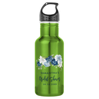 Bouteille D'eau Bleu Poussiéreux Floral Mariage Personnalisé