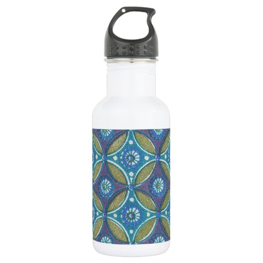Bouteille D'eau Bleu vert Rustique Boho Motif circulaire géométriq (Devant)