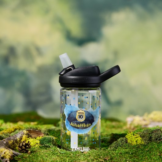 Bouteille d'eau Bleue Chapeau d'Agent de Police po (En extérieur (pivoté))