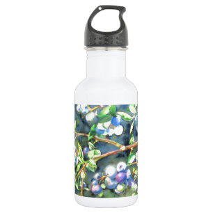 Bouteille D'eau Bleuets, fruit romantique Peinture d'aquarelle