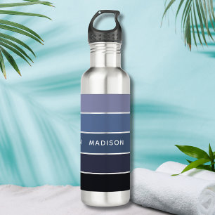 Bouteille D'eau Bloc de couleur bleu moderne Nom personnalisé