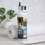 Bouteille D'eau Bloc de couleur moderne Famille Photo Collage Wate<br><div class="desc">Cette bouteille d'eau de collage photo personnalisée comporte des blocs de couleur et de la typographie élégants avec un thème de couleur or et bleu marine. Remplacez ces 4 photos par la vôtre et personnalisez le texte avec votre nom de famille et vos initiales. D'autres designs sont disponibles dans ma...</div>