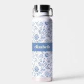 Bouteille D'eau Blue and White Floral Custom Name Botanical Modern (Arrière)