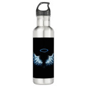 Bouteille D'eau Blue Glowing Angel Wings on black background (Devant)