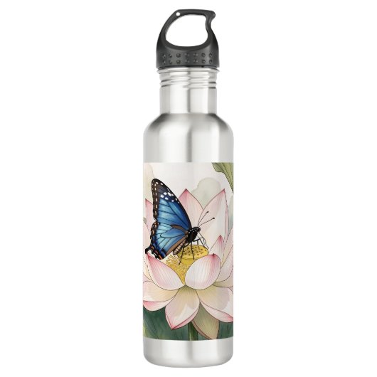 Bouteille D'eau  Blue Swallowtail Butterfly With Lotus Flower Art (Devant)