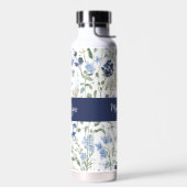 Bouteille D'eau Blue Wildflower Watercolor Monogram Name (Gauche)