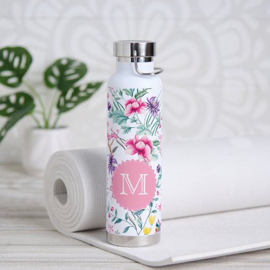 Bouteille D'eau Boho Chic Fleurs & Papillons Monogramme (Yoga)