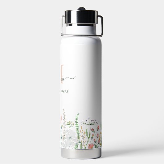 Bouteille D'eau Boho Fleurs sauvages Nom personnalisé Monogramme (Arrière)