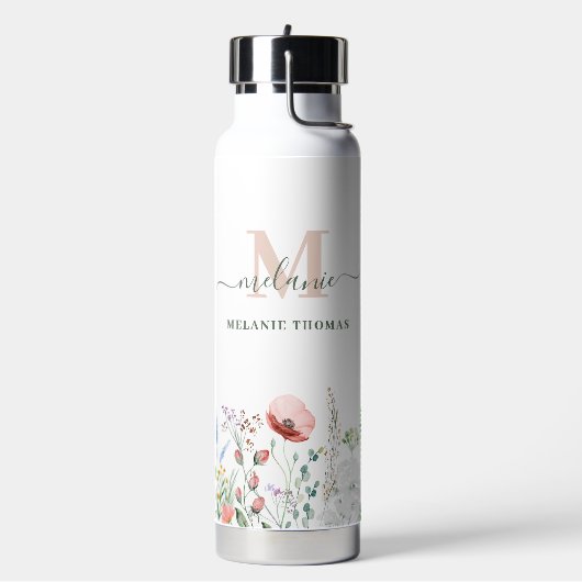 Bouteille D'eau Boho Fleurs sauvages Nom personnalisé Monogramme (Gym)