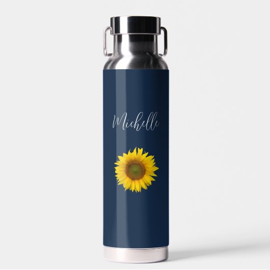 Bouteille D'eau Boho Floral Peeking Sunflower Navy Bleu (Avant)