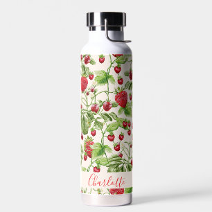 Bouteille D'eau Boho Fraise Fleurs Personnalisé Nom