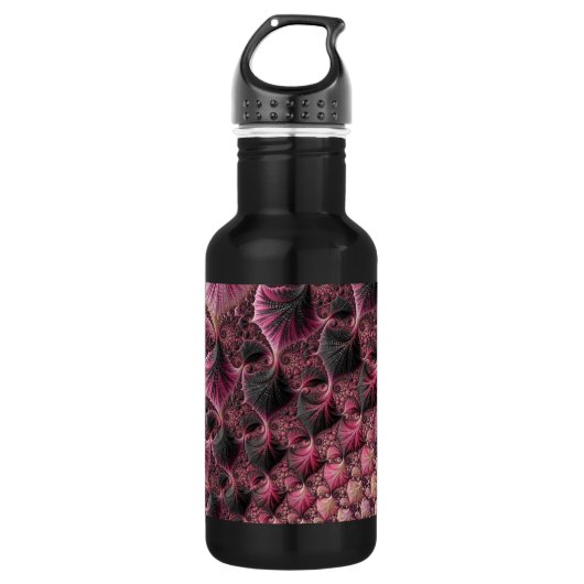 Bouteille D'eau Boho Funky Eclectique Rose Noir Abstrait Fractal (Devant)