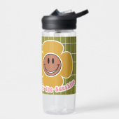 Bouteille D'eau Boho Smiley Good Vibes Olive Rose Nom personnalisé (Gauche)
