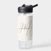 Bouteille D'eau Boho Stylish Script Monogramme et nom en beige (Gauche)