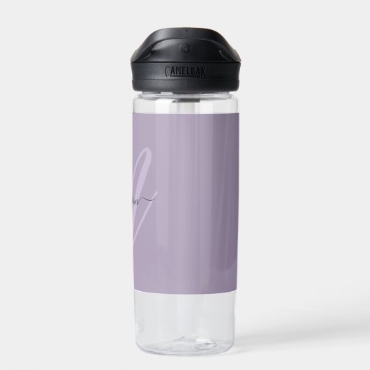 Bouteille D'eau Boho Stylish Script Monogramme et nom en violet (Arrière)