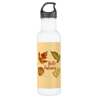 Bouteille D'eau Bonjour Automne feuille d'or personnaliser