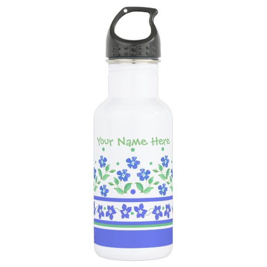 Bouteille D'eau Bordure florale Vert Bleu pour personnaliser (Devant)
