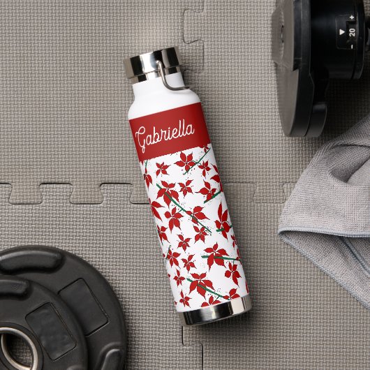 Bouteille D'eau botanique florale rouge de Noël (Salle de sport (pivotée))