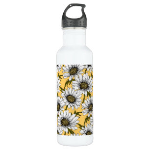 Bouteille D'eau Bouches blanches, fleurs sauvages sur jaune