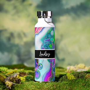 Bouteille D'eau Boucles colorées personnalisées Marbre Fluid Art