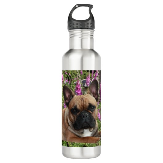 Bouteille D'eau Bouledogue français avec des fleurs Bouledogue fra (Devant)