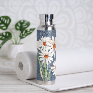 Bouteille D'eau Bouquet Daisy Aquarelle Sur Denim