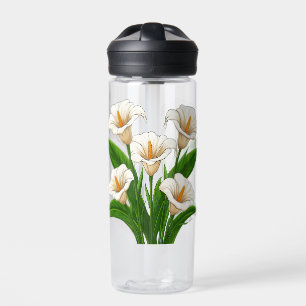 Bouteille D'eau Bouquet de lys calla blancs avec des feuilles vert