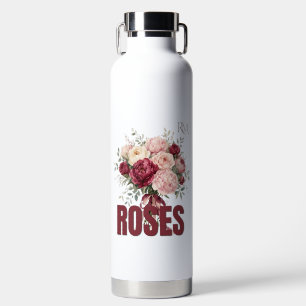 Bouteille D'eau Bouquet Floral de Roses Romantiques Dessin de Fleu