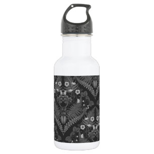 Bouteille D'eau Bousier et fougères, en noir et blanc