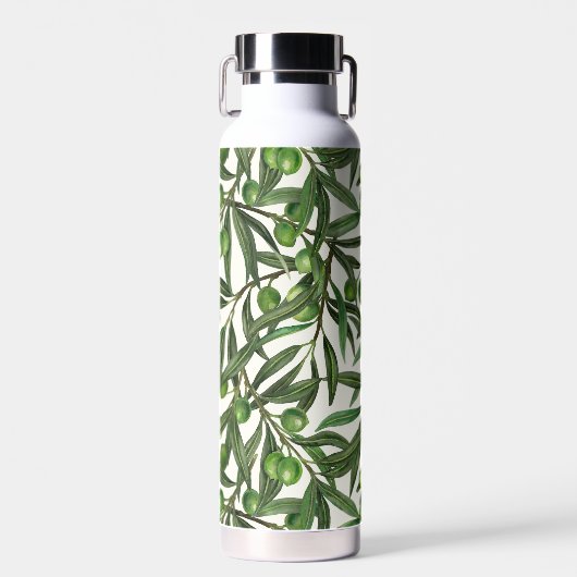 Bouteille D'eau Branches d'olive sur blanc (Avant)
