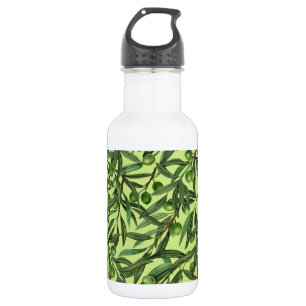 Bouteille D'eau Branches d'olive sur le vert miel