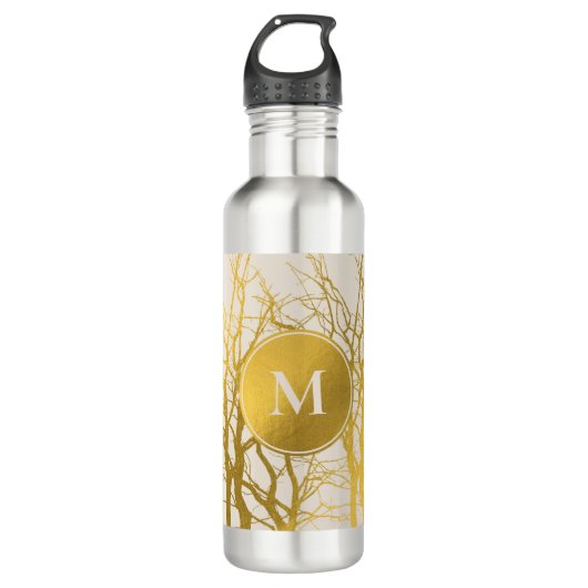 Bouteille D'eau Branches Gold Tree Motif Monogramme beige (Devant)