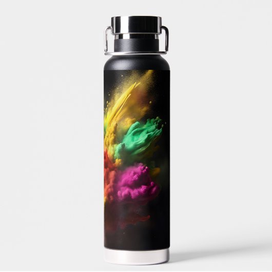 Bouteille D'eau Bras en poudre arc-en-ciel sur noir (Arrière)