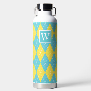 Bouteille D'eau Broderie Argyle à la Main - Monogramme Jaune et Tu