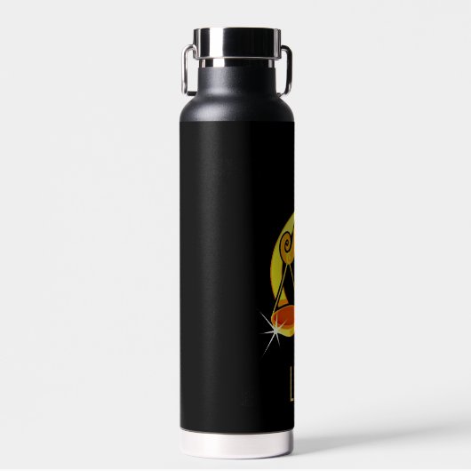 Bouteille D'eau Brown et or Libra signe zodiaque noir (Avant)